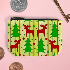 Xmas Reindeer Pattern - Yellow Mini Coin Purses by Valentinaart