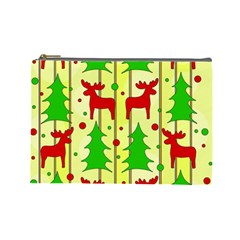 Xmas Reindeer Pattern - Yellow Cosmetic Bag (large)  by Valentinaart