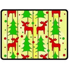 Xmas Reindeer Pattern - Yellow Fleece Blanket (large)  by Valentinaart