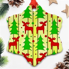 Xmas Reindeer Pattern - Yellow Ornament (snowflake)  by Valentinaart