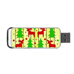 Xmas Reindeer Pattern - Yellow Portable Usb Flash (one Side) by Valentinaart