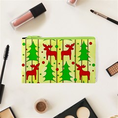 Xmas Reindeer Pattern - Yellow Cosmetic Bag (xs) by Valentinaart