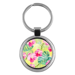 Tropical Dream Hibiscus Pattern Key Chains (round)  by DanaeStudio