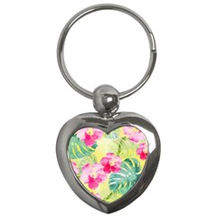 Tropical Dream Hibiscus Pattern Key Chains (heart)  by DanaeStudio