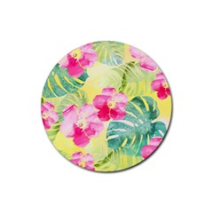 Tropical Dream Hibiscus Pattern Rubber Coaster (round) 