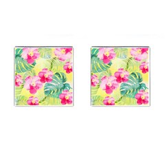 Tropical Dream Hibiscus Pattern Cufflinks (square) by DanaeStudio