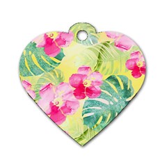 Tropical Dream Hibiscus Pattern Dog Tag Heart (one Side)