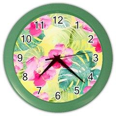 Tropical Dream Hibiscus Pattern Color Wall Clocks by DanaeStudio