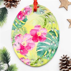 Tropical Dream Hibiscus Pattern Oval Filigree Ornament (2-side) 