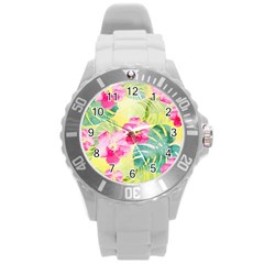 Tropical Dream Hibiscus Pattern Round Plastic Sport Watch (l) by DanaeStudio