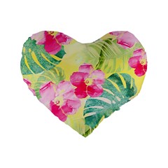 Tropical Dream Hibiscus Pattern Standard 16  Premium Heart Shape Cushions by DanaeStudio