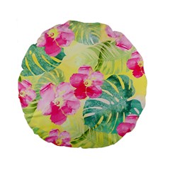 Tropical Dream Hibiscus Pattern Standard 15  Premium Flano Round Cushions by DanaeStudio