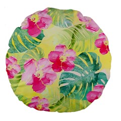 Tropical Dream Hibiscus Pattern Large 18  Premium Flano Round Cushions by DanaeStudio