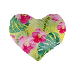 Tropical Dream Hibiscus Pattern Standard 16  Premium Flano Heart Shape Cushions by DanaeStudio