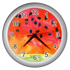 Abstract Watermelon Wall Clocks (silver)  by DanaeStudio