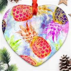 Colorful Pineapples Over A Blue Background Ornament (heart) 