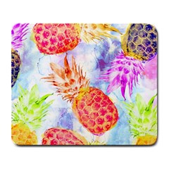 Colorful Pineapples Over A Blue Background Large Mousepads by DanaeStudio