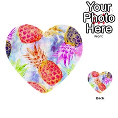 Colorful Pineapples Over A Blue Background Multi-purpose Cards (heart) 