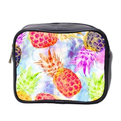 Colorful Pineapples Over A Blue Background Mini Toiletries Bag 2-side