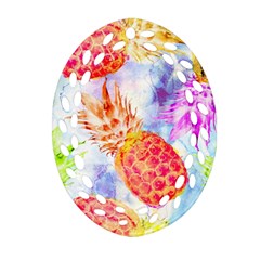 Colorful Pineapples Over A Blue Background Ornament (oval Filigree) 