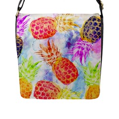 Colorful Pineapples Over A Blue Background Flap Messenger Bag (l)  by DanaeStudio