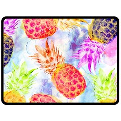 Colorful Pineapples Over A Blue Background Double Sided Fleece Blanket (large) 