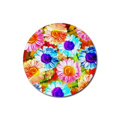 Colorful Daisy Garden Rubber Coaster (round)  by DanaeStudio