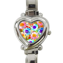 Colorful Daisy Garden Heart Italian Charm Watch by DanaeStudio