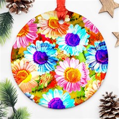 Colorful Daisy Garden Round Ornament (two Sides) 