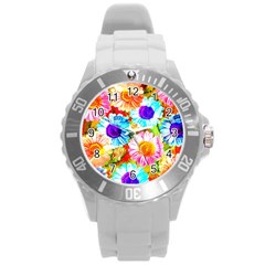 Colorful Daisy Garden Round Plastic Sport Watch (l) by DanaeStudio