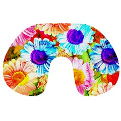 Colorful Daisy Garden Travel Neck Pillows by DanaeStudio