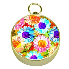 Colorful Daisy Garden Gold Compasses by DanaeStudio