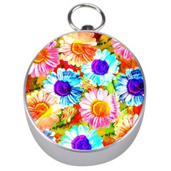 Colorful Daisy Garden Silver Compasses by DanaeStudio