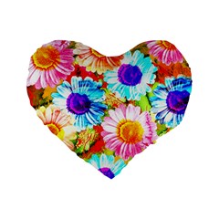 Colorful Daisy Garden Standard 16  Premium Flano Heart Shape Cushions by DanaeStudio