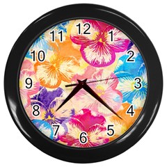 Colorful Pansies Field Wall Clocks (black) by DanaeStudio