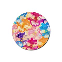 Colorful Pansies Field Rubber Coaster (round)  by DanaeStudio