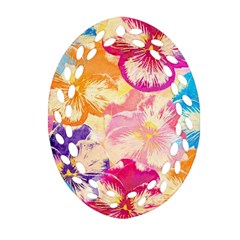 Colorful Pansies Field Oval Filigree Ornament (2-side) 