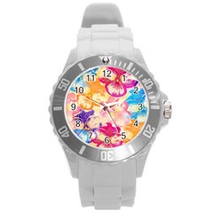 Colorful Pansies Field Round Plastic Sport Watch (l) by DanaeStudio