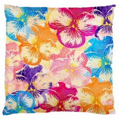 Colorful Pansies Field Large Flano Cushion Case (one Side) by DanaeStudio