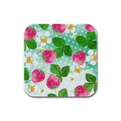 Cute Strawberries Pattern Rubber Square Coaster (4 Pack) 