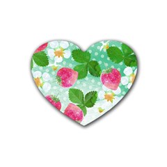 Cute Strawberries Pattern Rubber Coaster (heart)  by DanaeStudio