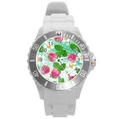 Cute Strawberries Pattern Round Plastic Sport Watch (l) by DanaeStudio