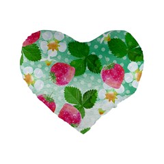 Cute Strawberries Pattern Standard 16  Premium Flano Heart Shape Cushions by DanaeStudio