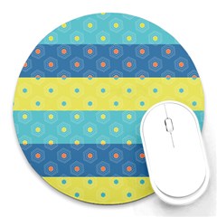 Hexagon And Stripes Pattern Round Mousepads by DanaeStudio