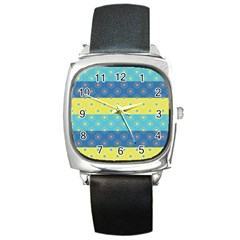 Hexagon And Stripes Pattern Square Metal Watch by DanaeStudio