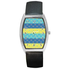 Hexagon And Stripes Pattern Barrel Style Metal Watch by DanaeStudio