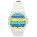 Hexagon And Stripes Pattern Round Plastic Sport Watch (M) Front