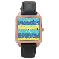 Hexagon And Stripes Pattern Rose Gold Leather Watch  by DanaeStudio