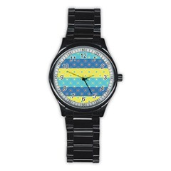 Hexagon And Stripes Pattern Stainless Steel Round Watch by DanaeStudio