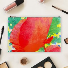 Lovely Red Poppy And Blue Dots Cosmetic Bag (large)  by DanaeStudio